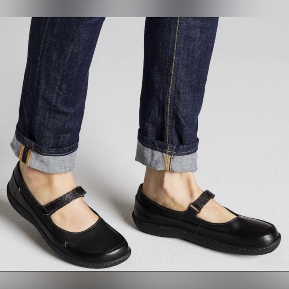 Birkenstock Black Mary Jane Leather Flats with Strap